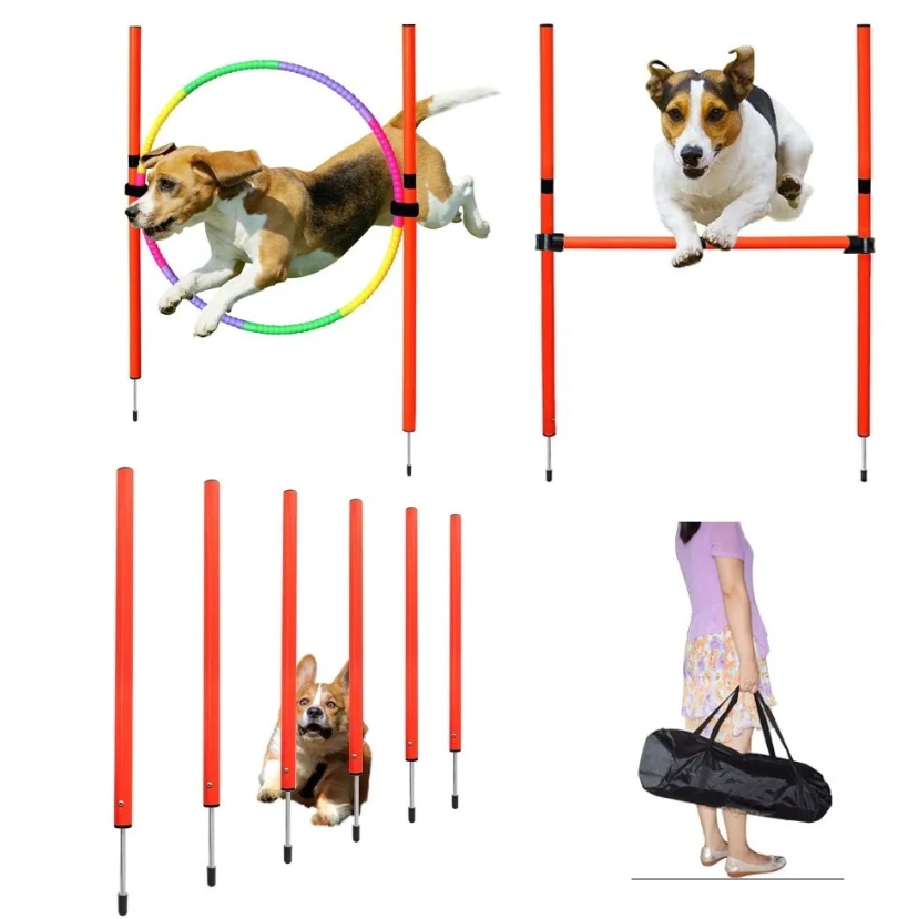 Kit de Agility Portátil para Perros: Jalones, Mástiles y Set de Salto