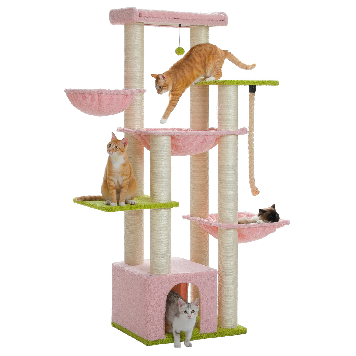 Árbol Rascador Grande para Gatos de 170 cm con Cueva, Cesta y Hamacas