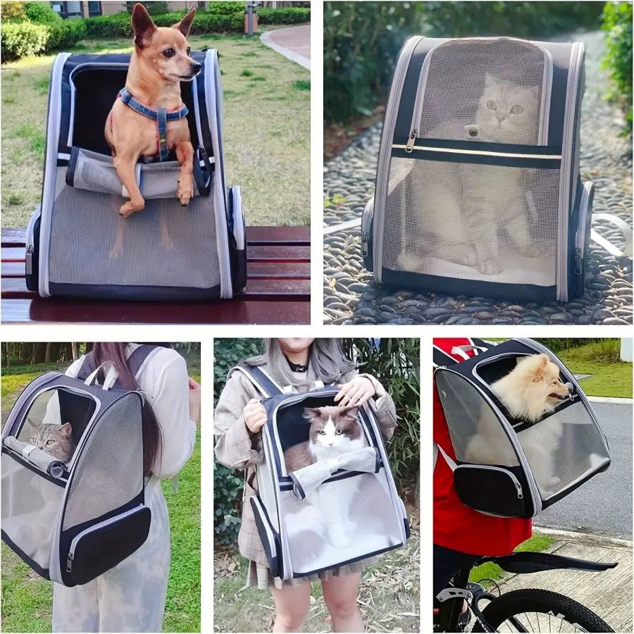 Mochila Transportadora de Malla Transpirable para Gatos y Perros Pequeños