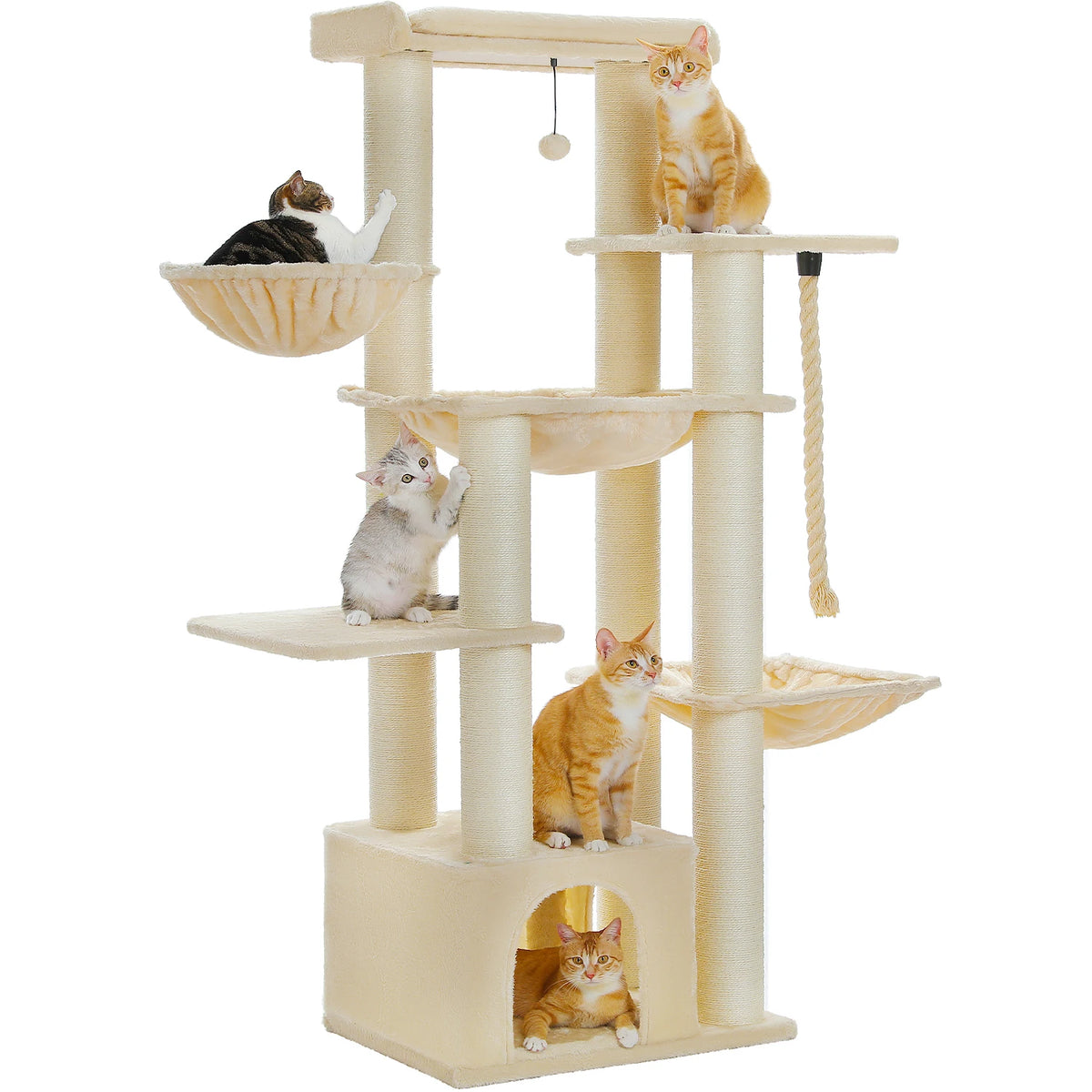 Árbol Rascador Grande para Gatos de 170 cm con Cueva, Cesta y Hamacas