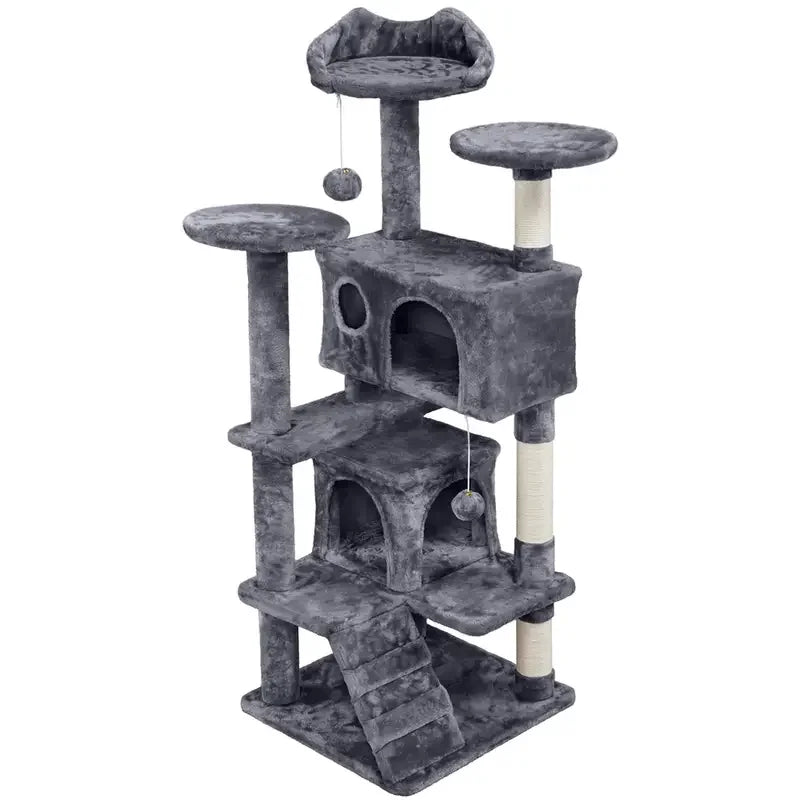 Casa Rascador Grande para Gatos con 2 Casetas y Postes Rascadores