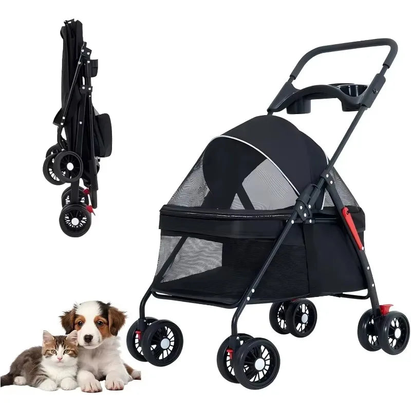Carrito Cochecito Plegable para Mascotas, Ligero y Portátil para Paseos