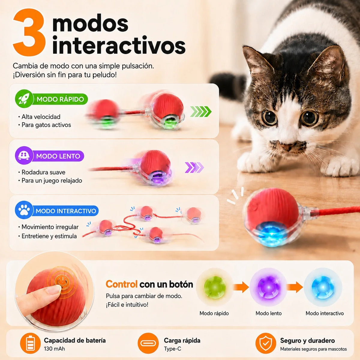 Pelota Interactiva Automática Recargable para Gatos