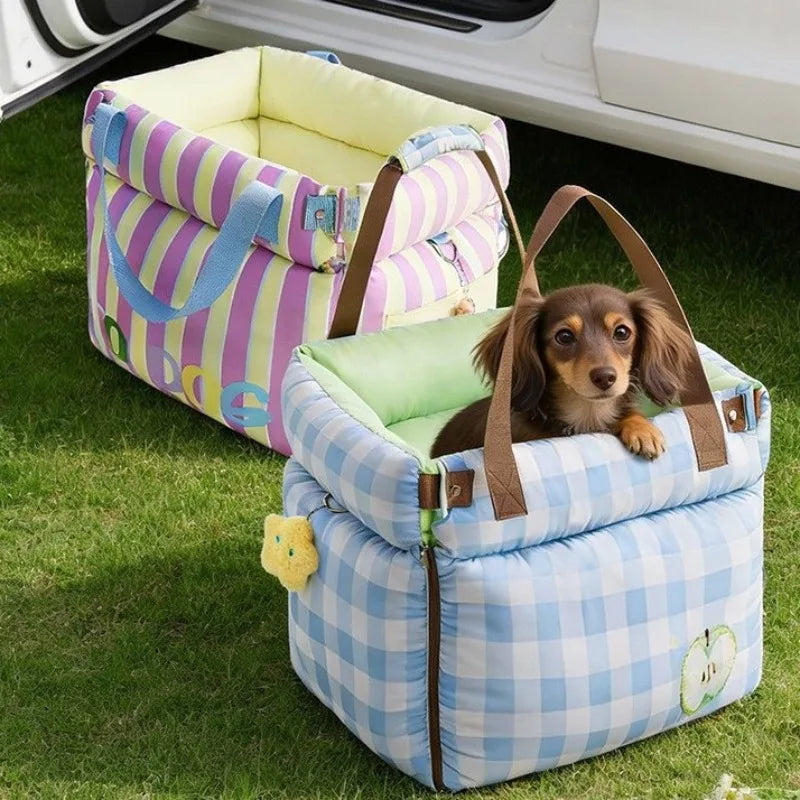 Bolsa Transportadora 2 en 1 para Coche Impermeable y Desmontable - Asiento Elevador de Seguridad para Perros y Gatos Pequeños