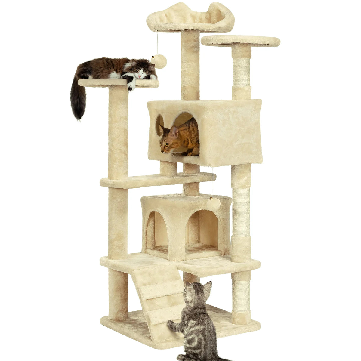 Casa Rascador Grande para Gatos con 2 Casetas y Postes Rascadores