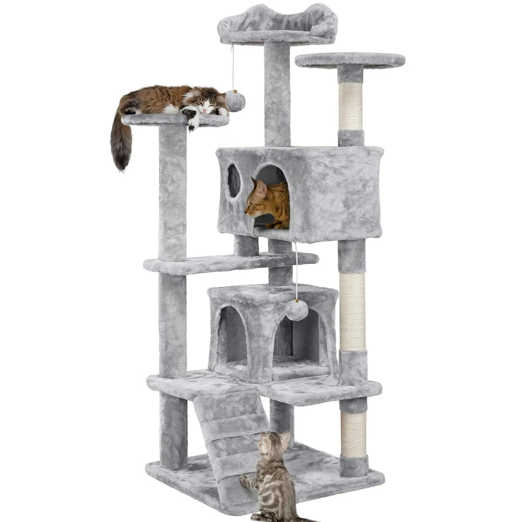 Casa Rascador Grande para Gatos con 2 Casetas y Postes Rascadores