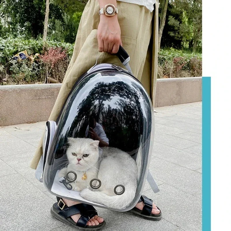 Mochila Transportadora Cápsula Transparente con Ventana de Burbuja para Gatos