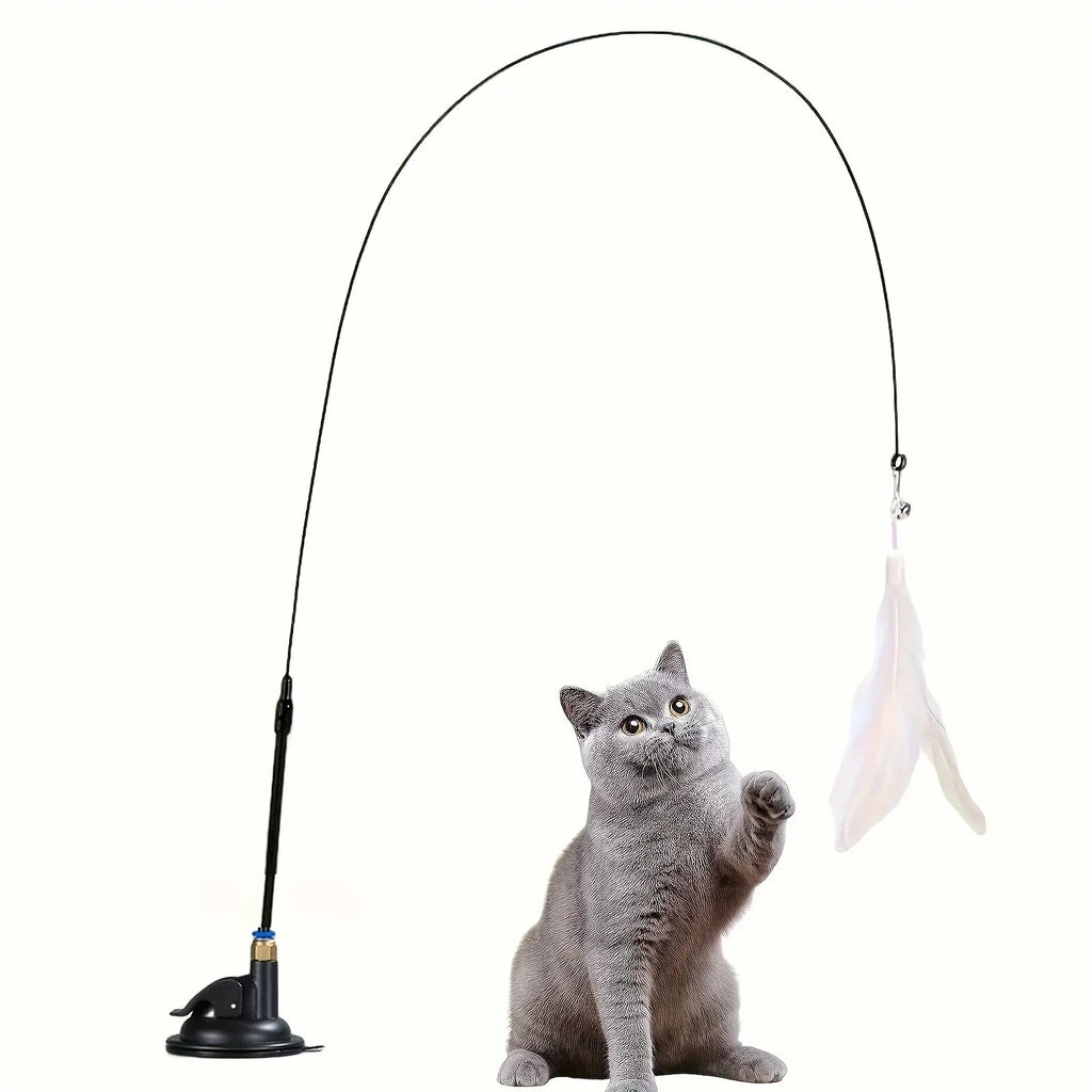 Varita con Plumas y Cascabel con Ventosa para Gatos