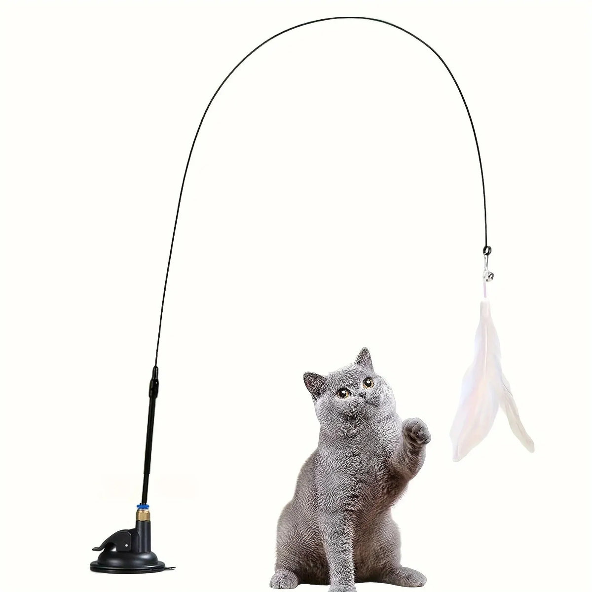 Varita con Plumas y Cascabel con Ventosa para Gatos