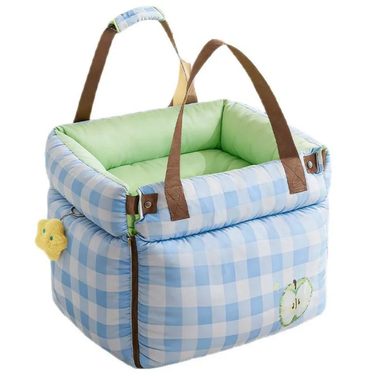 Bolsa Transportadora 2 en 1 para Coche Impermeable y Desmontable - Asiento Elevador de Seguridad para Perros y Gatos Pequeños