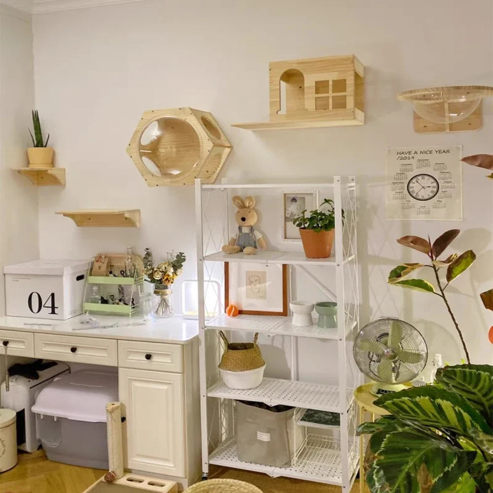 Estantes de Pared Escalables para Gatos con Rampa y Escalera de Cuerda