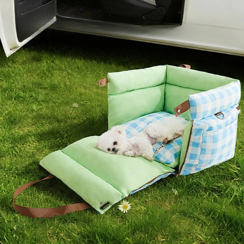 Bolsa Transportadora 2 en 1 para Coche Impermeable y Desmontable - Asiento Elevador de Seguridad para Perros y Gatos Pequeños