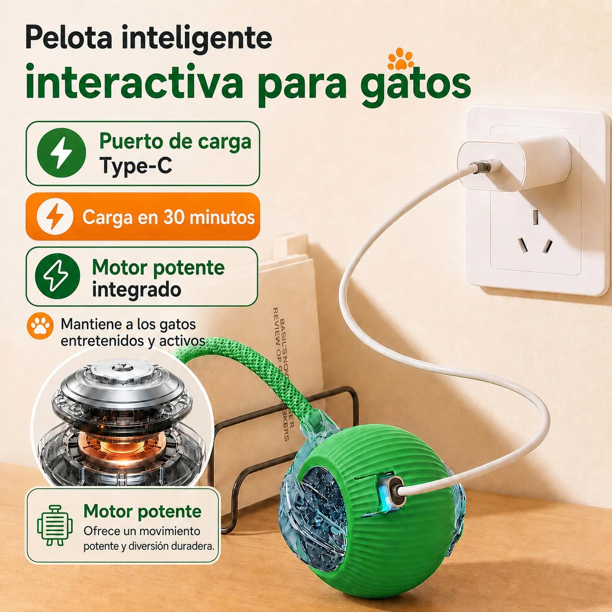 Pelota Interactiva Automática Recargable para Gatos