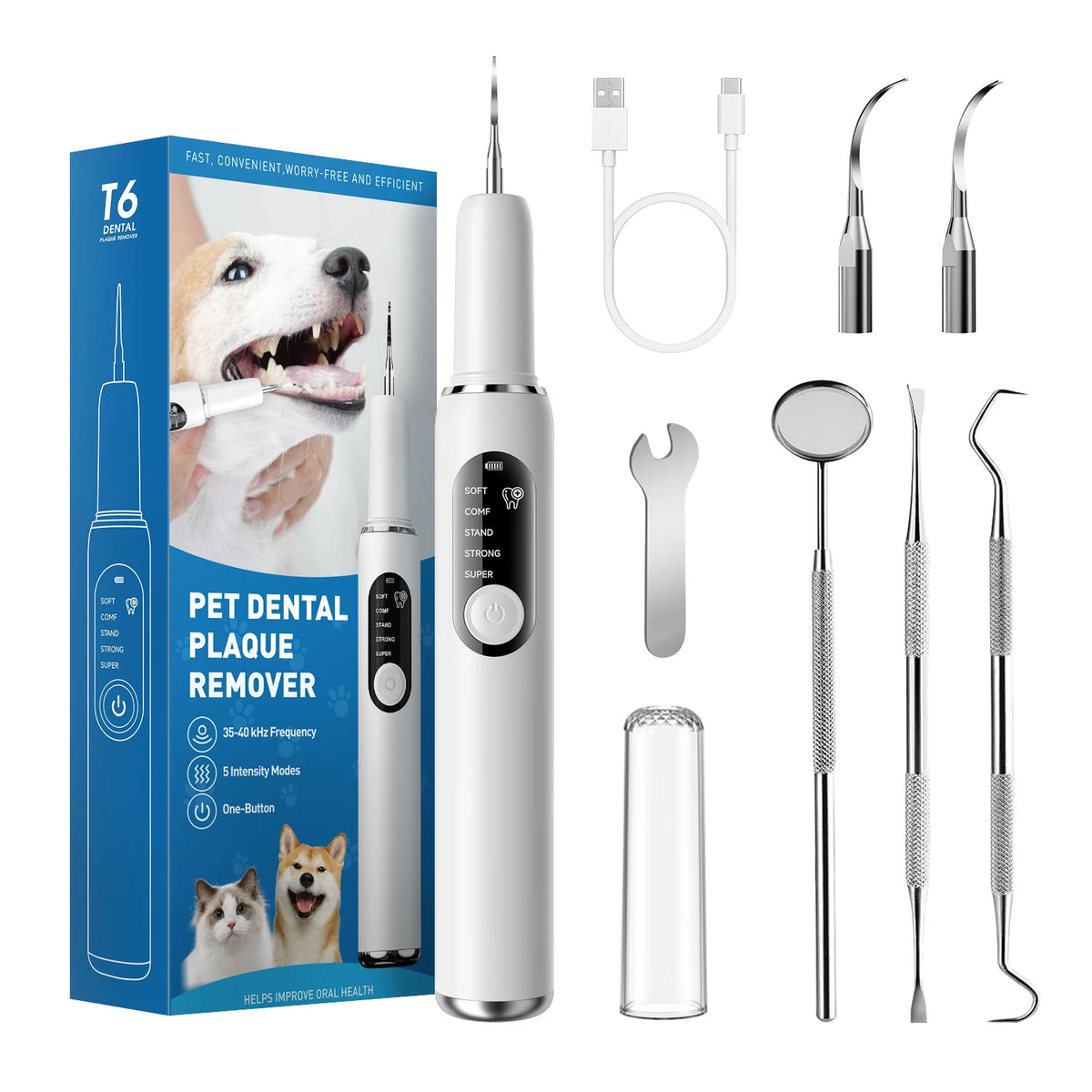 Escalador Dental Ultrasónico 5 Modos con Luz UV para Perros y Gatos