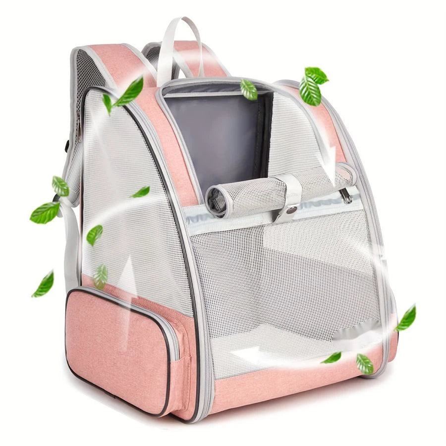 Mochila Transportadora de Malla Transpirable para Gatos y Perros Pequeños