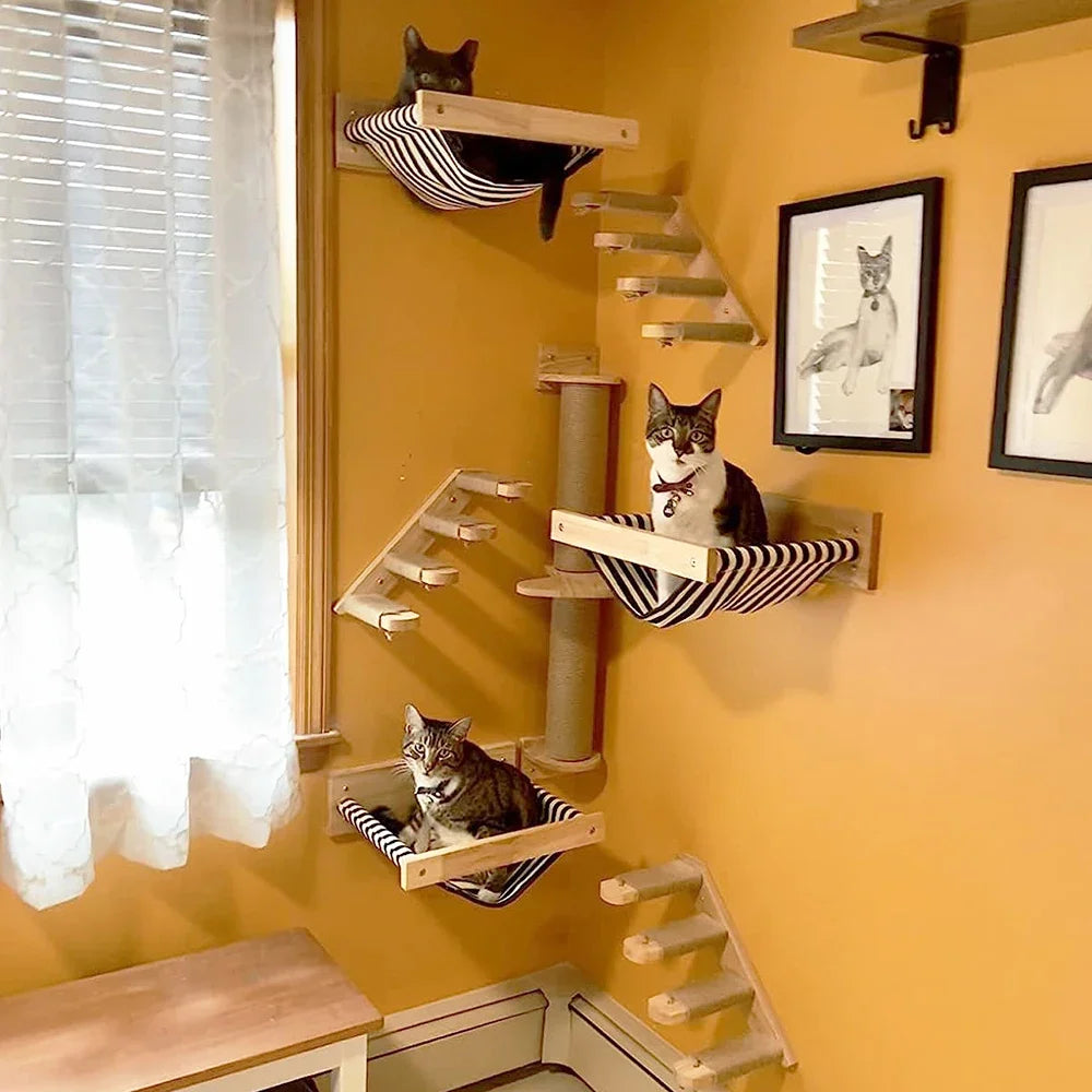 Estantes de Pared Escalables para Gatos con Rampa y Escalera de Cuerda