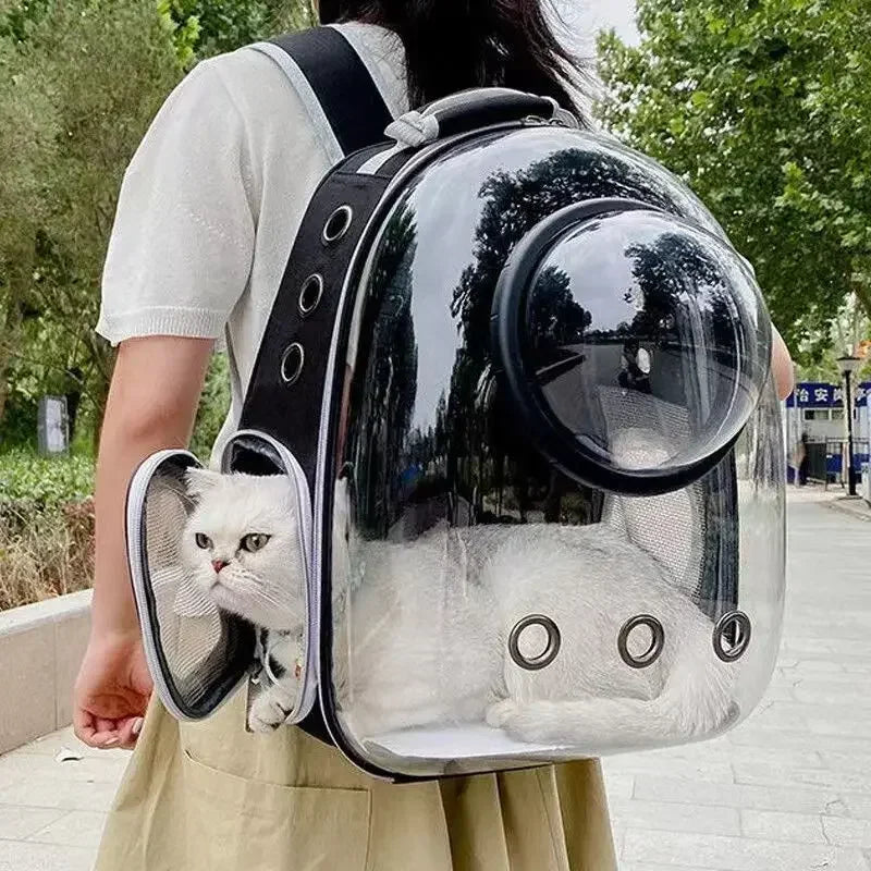 Mochila Transportadora Cápsula Transparente con Ventana de Burbuja para Gatos