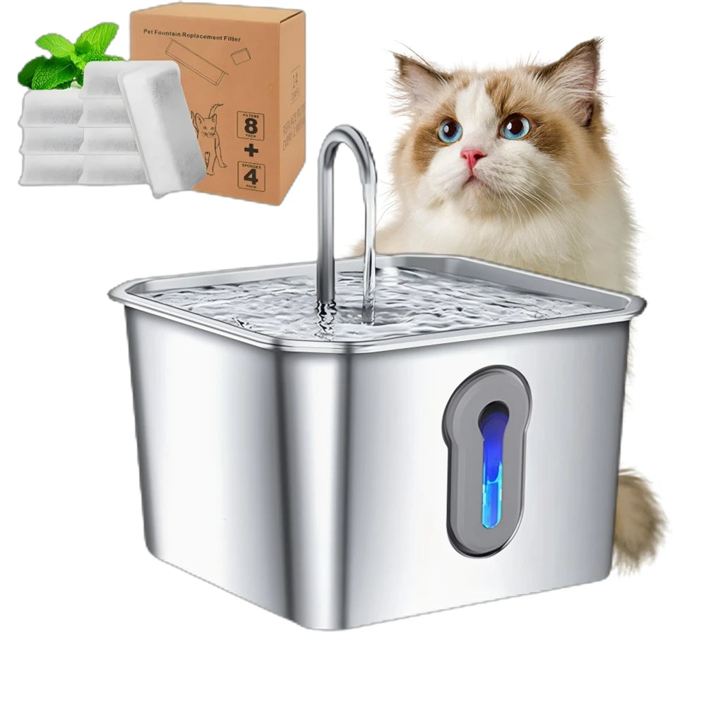 Fuente de Agua Acero Inoxidable 4L Ultra Silenciosa para Gatos y Perros