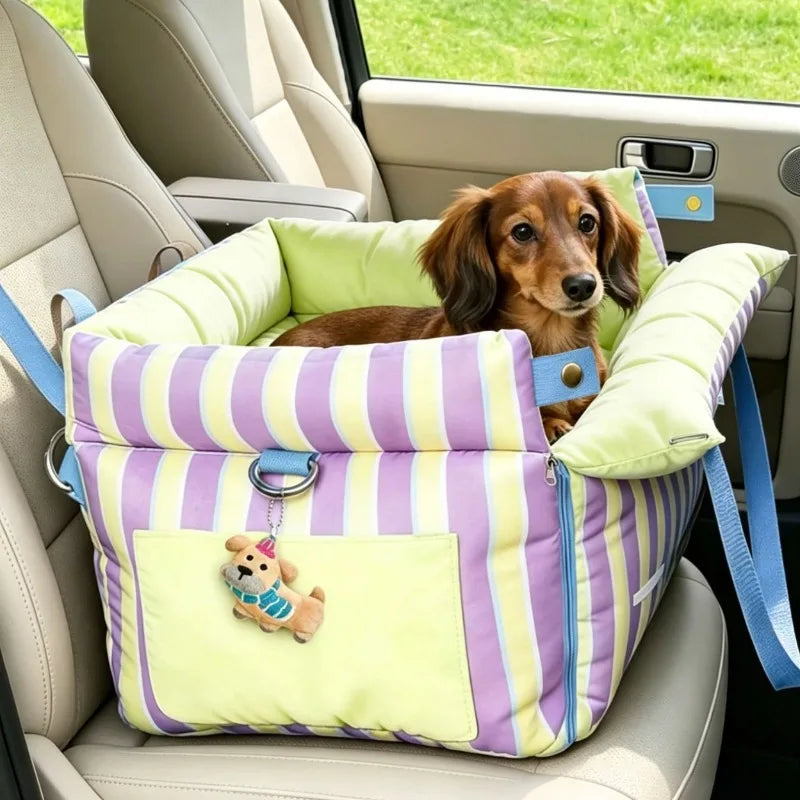 Bolsa Transportadora 2 en 1 para Coche Impermeable y Desmontable - Asiento Elevador de Seguridad para Perros y Gatos Pequeños