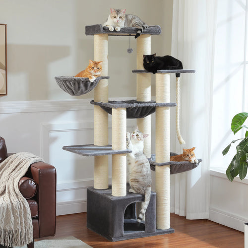 Árbol Rascador Grande para Gatos de 170 cm con Cueva, Cesta y Hamacas