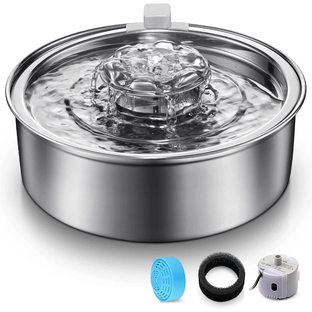 Fuente de Agua Acero Inoxidable 304 2L con Luz LED para Gatos y Perros