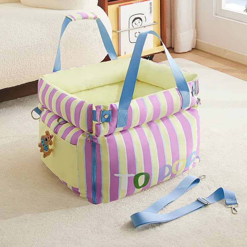 Bolsa Transportadora 2 en 1 para Coche Impermeable y Desmontable - Asiento Elevador de Seguridad para Perros y Gatos Pequeños