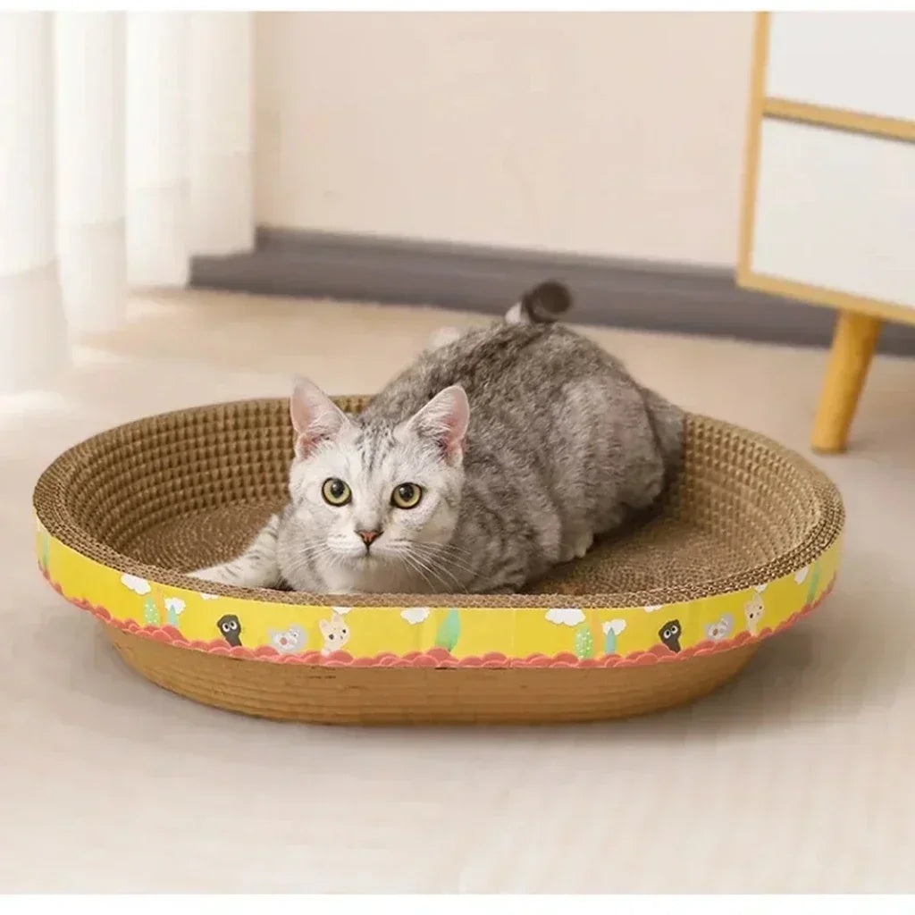 Rascador de Cartón Corrugado para Gatos: Nido Ovalado o Plancha con Ratón