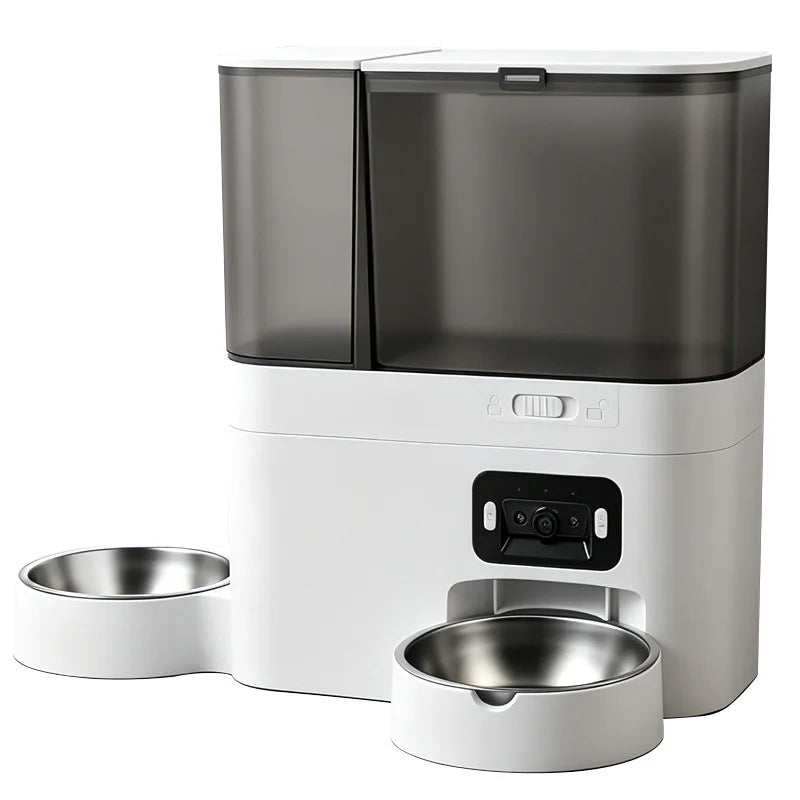 Comedero y Fuente de Agua 2 en 1 con Cámara WiFi Doble Banda para Perros y Gatos
