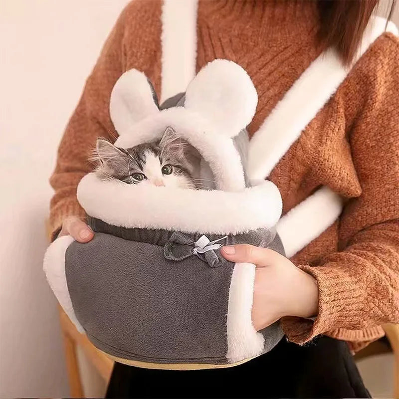 Bolsa Transportadora de Peluche con Orejas para Gatos y Perros Pequeños, para Llevar Delante