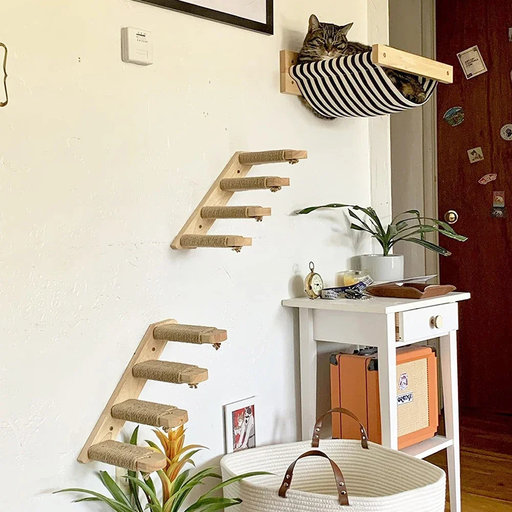 Estantes de Pared Escalables para Gatos con Rampa y Escalera de Cuerda