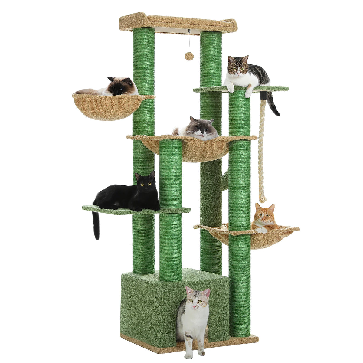 Árbol Rascador Grande para Gatos de 170 cm con Cueva, Cesta y Hamacas