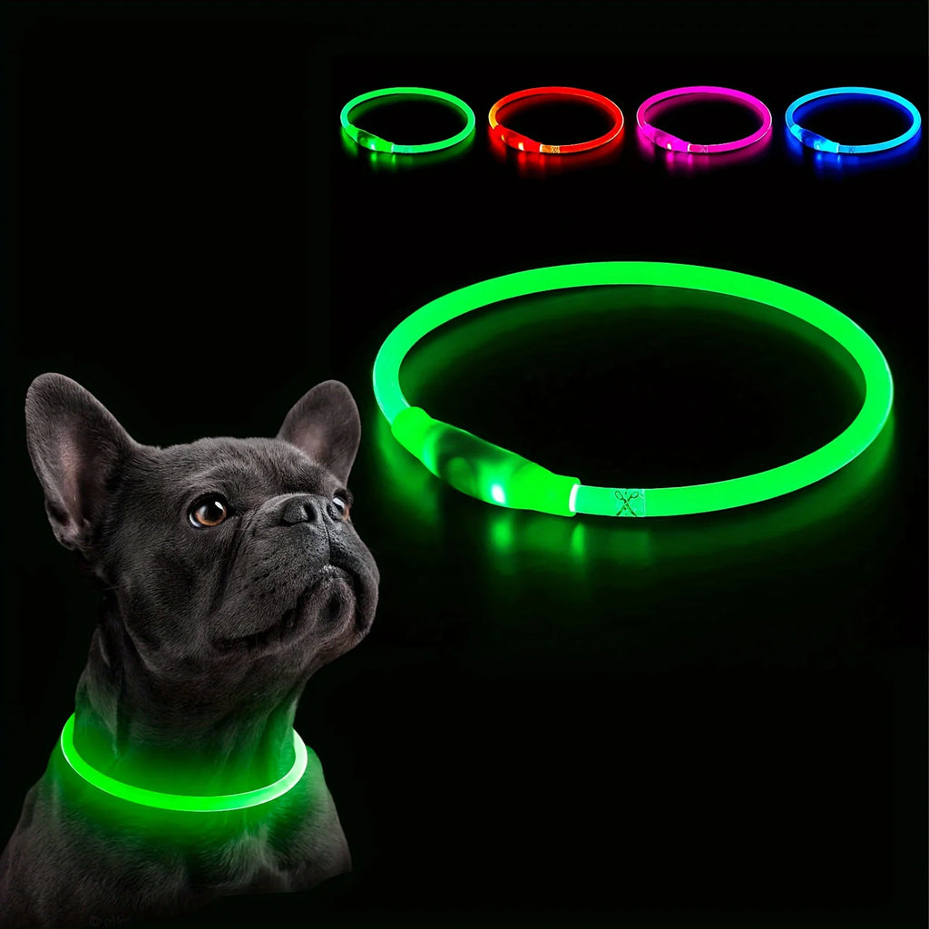 Collar LED Luminoso Recargable USB Antipérdida para Perros