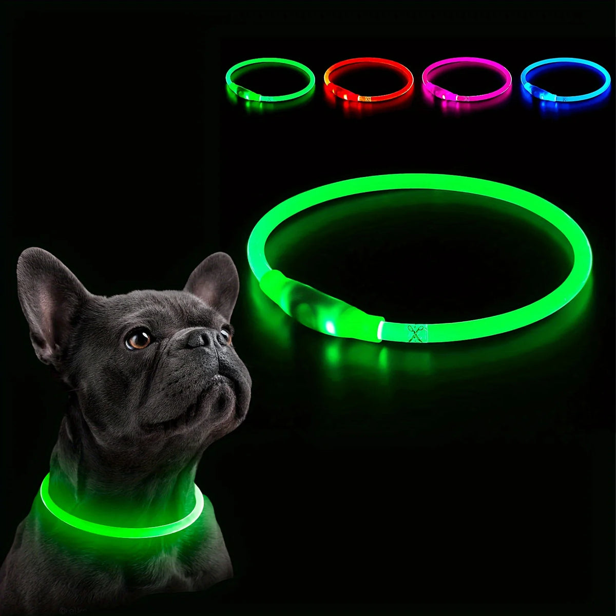 Collar LED Luminoso Recargable USB Antipérdida para Perros
