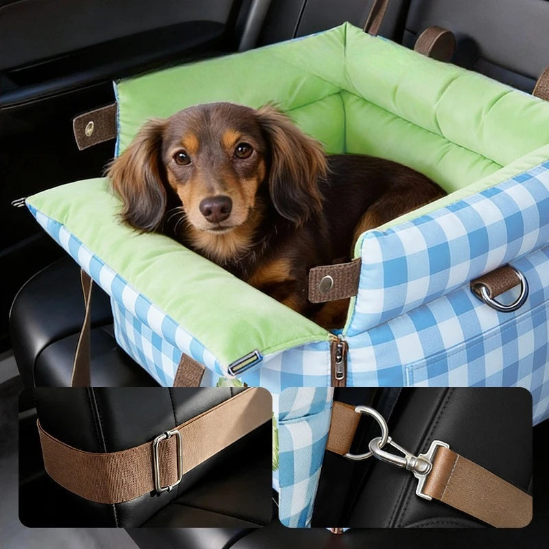 Bolsa Transportadora 2 en 1 para Coche Impermeable y Desmontable - Asiento Elevador de Seguridad para Perros y Gatos Pequeños