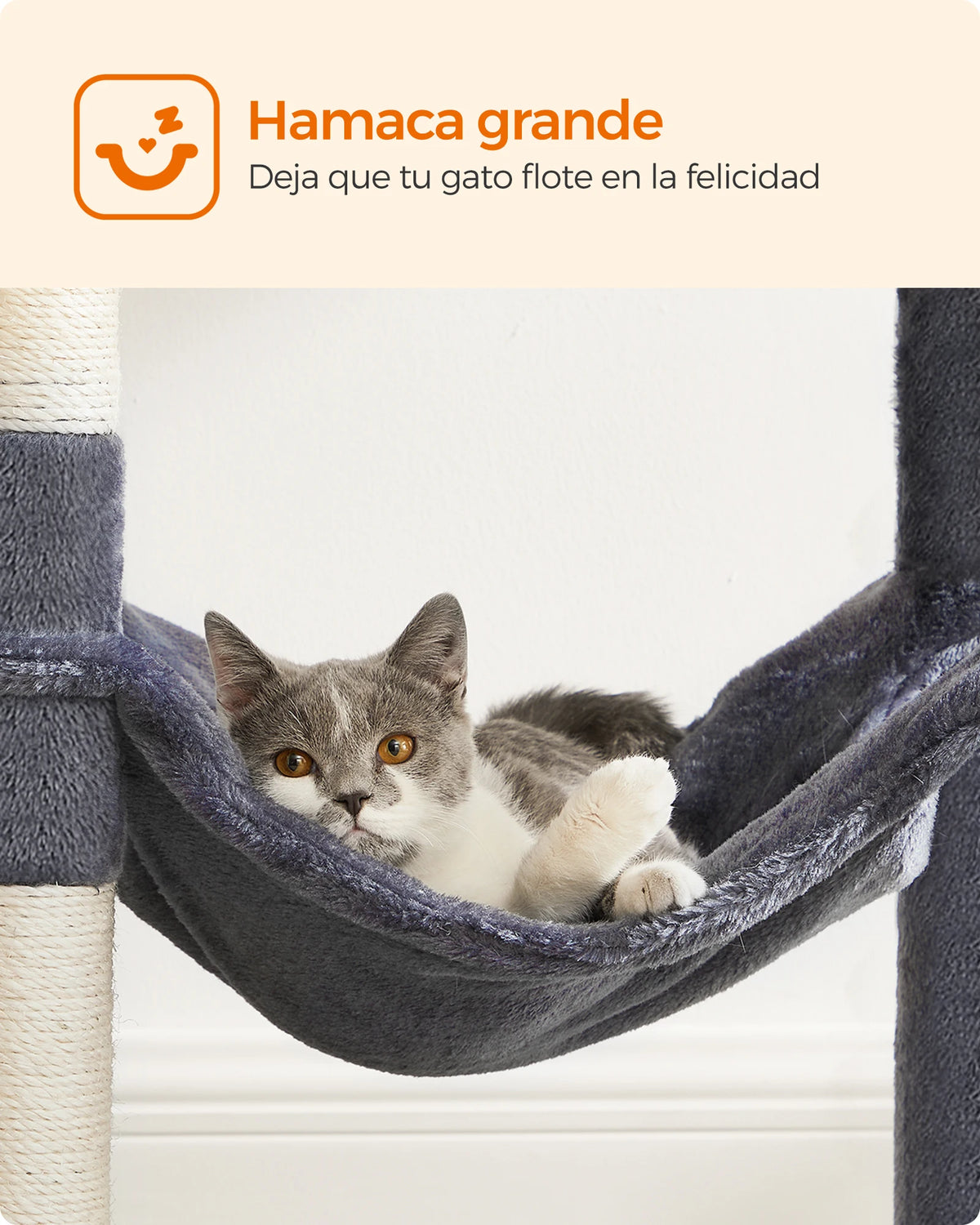 Árbol Rascador para Gatos de 143 cm con Cueva, Hamaca y 4 Postes de Sisal