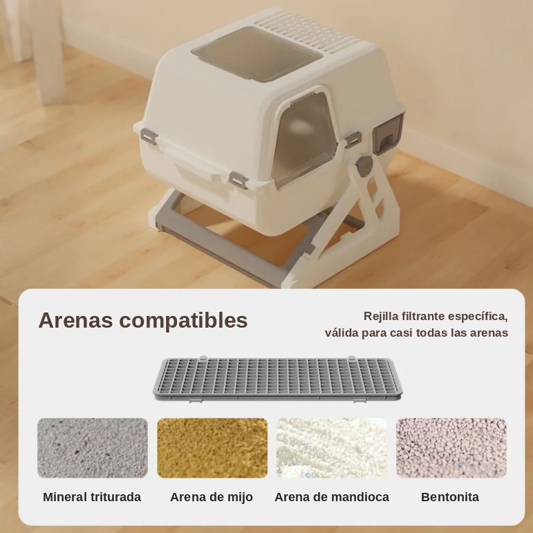 Arenero Autolimpiable Semiautomático Extra Grande Antisalpicaduras para Gatos