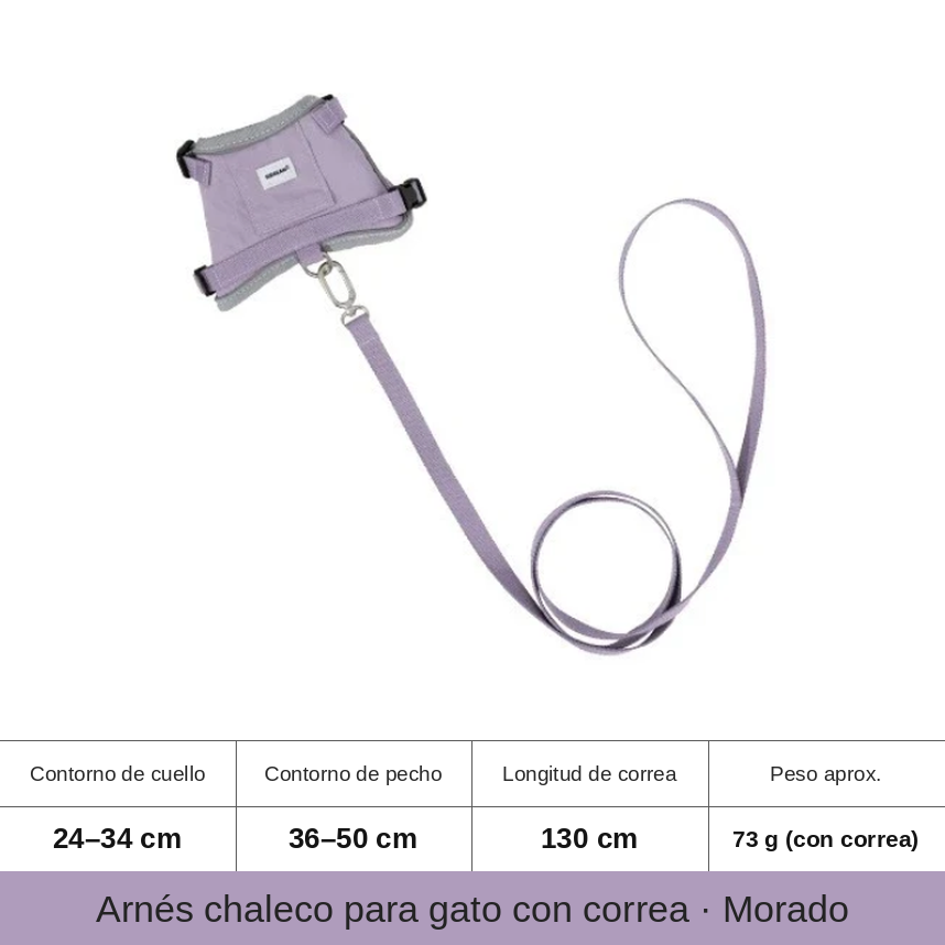 Arnés Antifugas con Bolsillo GPS Reflectante y Correa de 130cm para Gatos