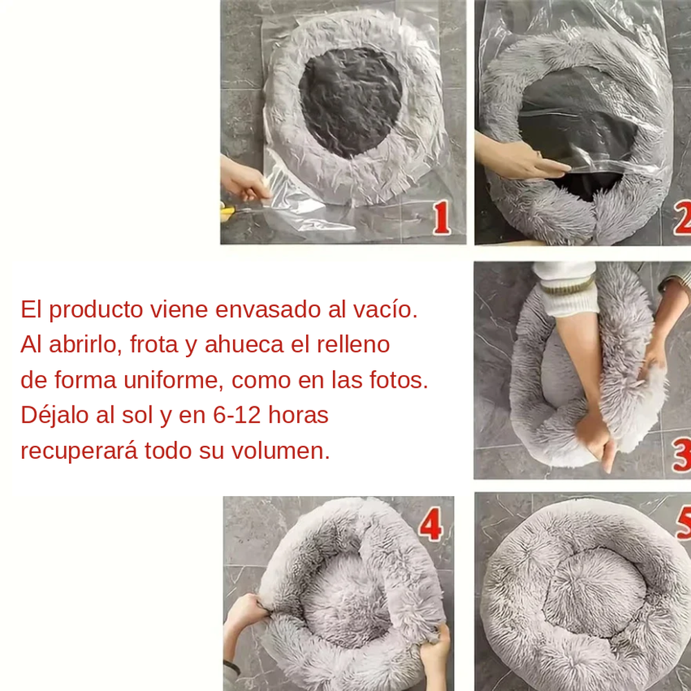 Cama Donut Calmante de Peluche Suave para Perros y Gatos