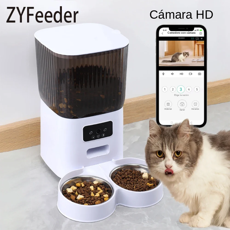 Comedero Automático 5L con Cámara HD WiFi y Bol de Acero Inoxidable para Perros y Gatos