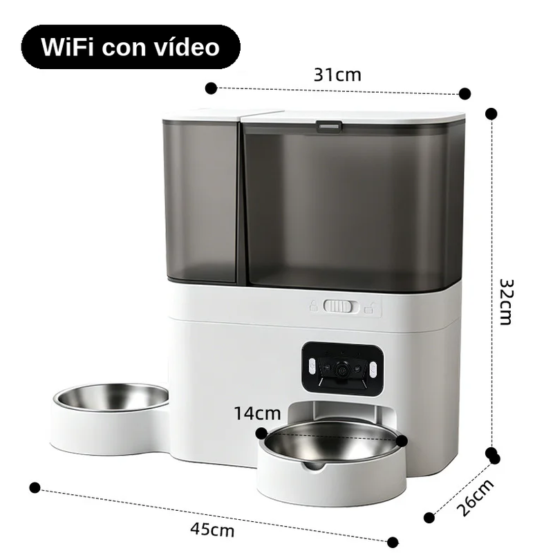 Comedero y Fuente de Agua 2 en 1 con Cámara WiFi Doble Banda para Perros y Gatos