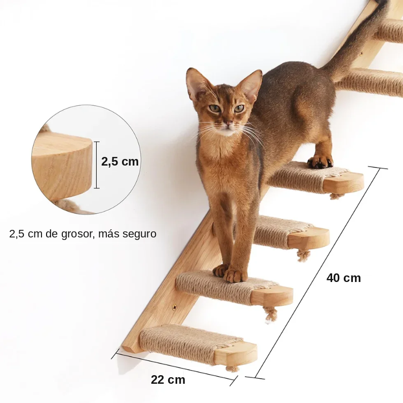 Estantes de Pared Escalables para Gatos con Rampa y Escalera de Cuerda