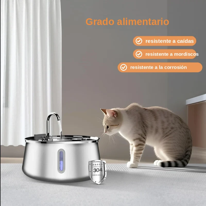 Fuente de Agua Acero Inoxidable 4L con Filtración Multicapa para Gatos y Perros