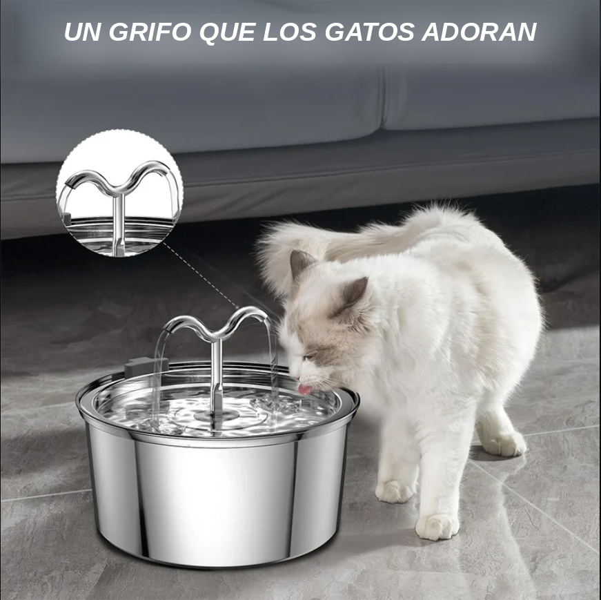 Fuente de Agua Acero Inoxidable 3L Silenciosa para Gatos y Perros