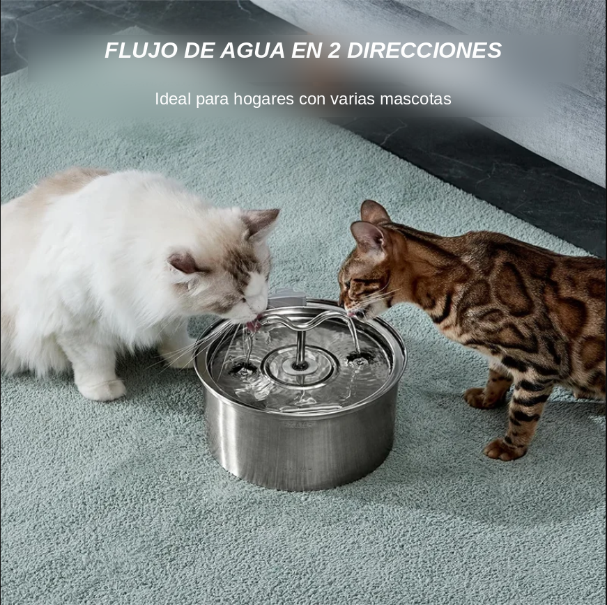 Fuente de Agua Acero Inoxidable 3L Silenciosa para Gatos y Perros