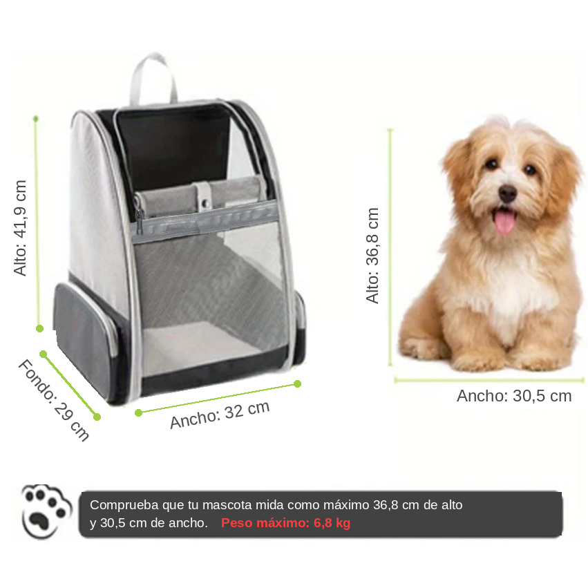 Mochila Transportadora de Malla Transpirable para Gatos y Perros Pequeños