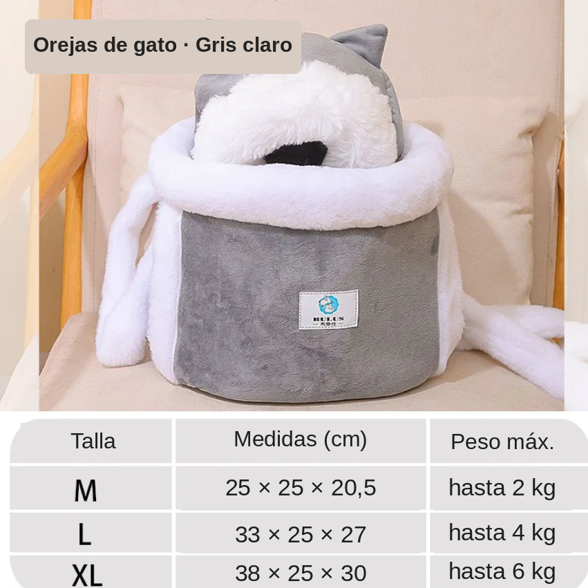 Bolsa Transportadora de Peluche con Orejas para Gatos y Perros Pequeños, para Llevar Delante