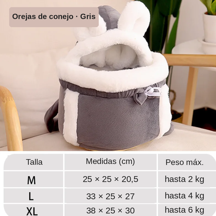 Bolsa Transportadora de Peluche con Orejas para Gatos y Perros Pequeños, para Llevar Delante
