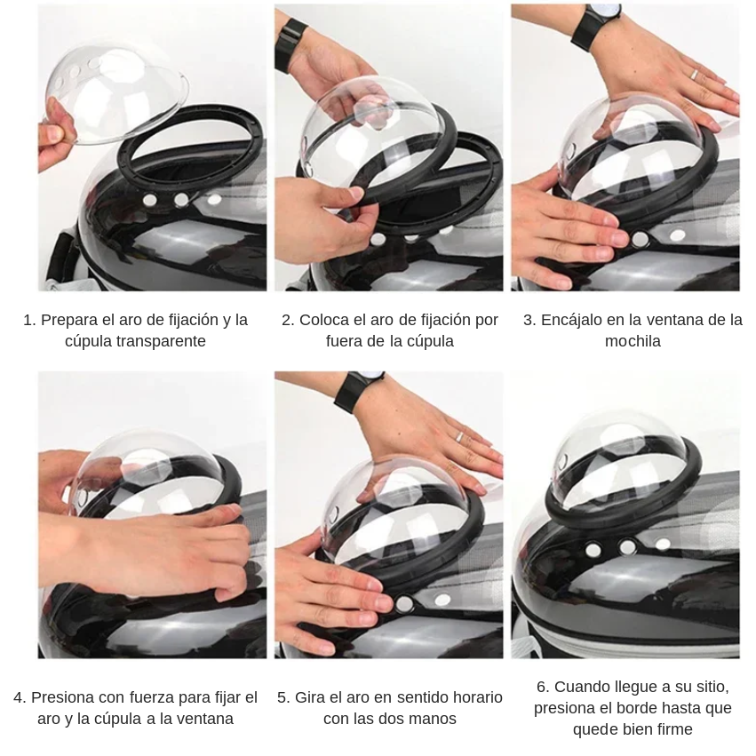 Mochila Transportadora Cápsula Transparente con Ventana de Burbuja para Gatos