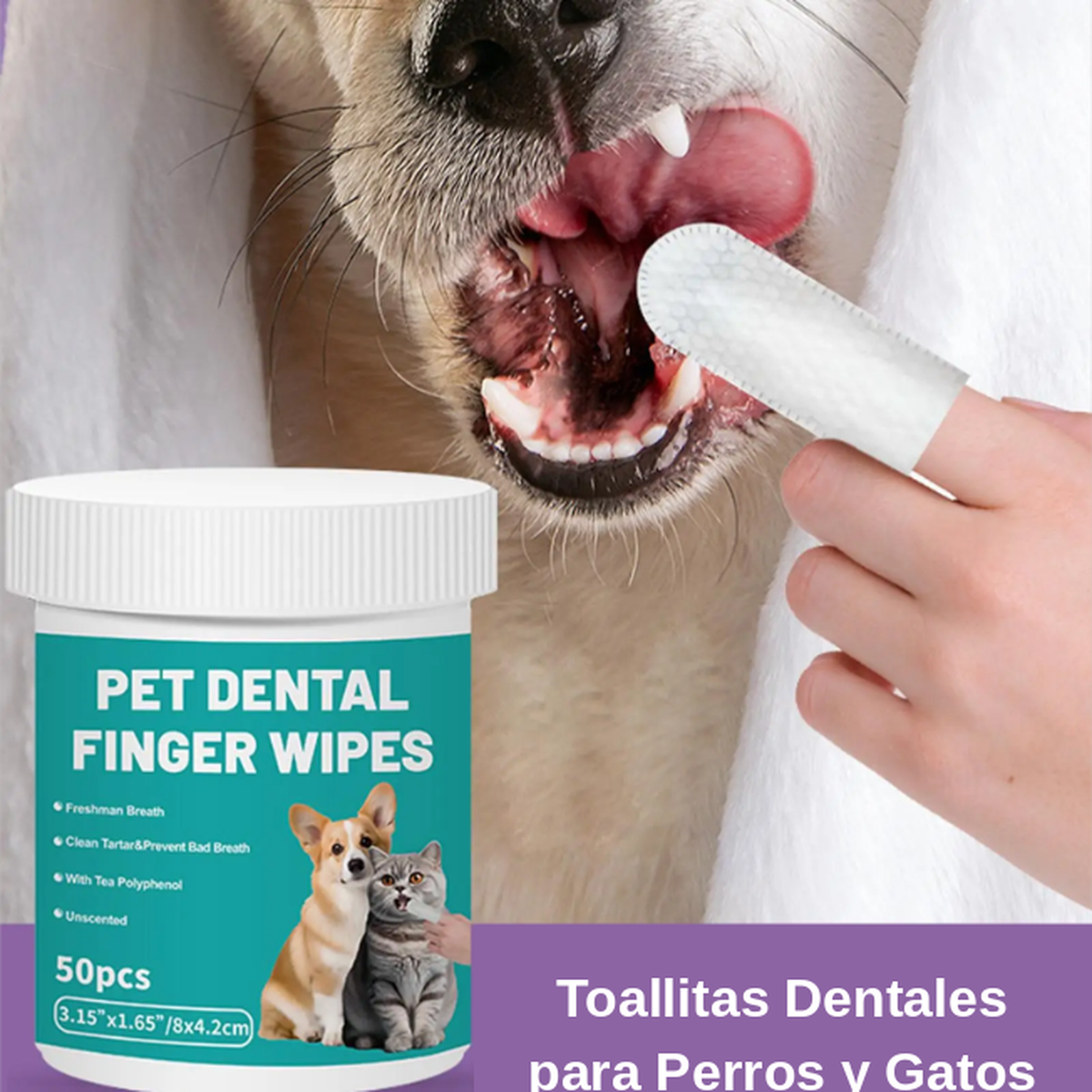 Toallitas Dentales Desechables para Perros y Gatos (50 uds)