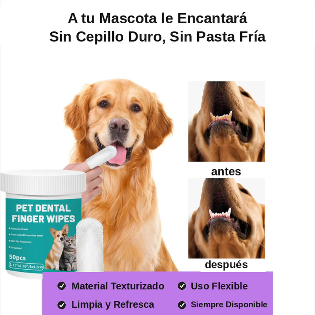 Toallitas Dentales Desechables para Perros y Gatos (50 uds)